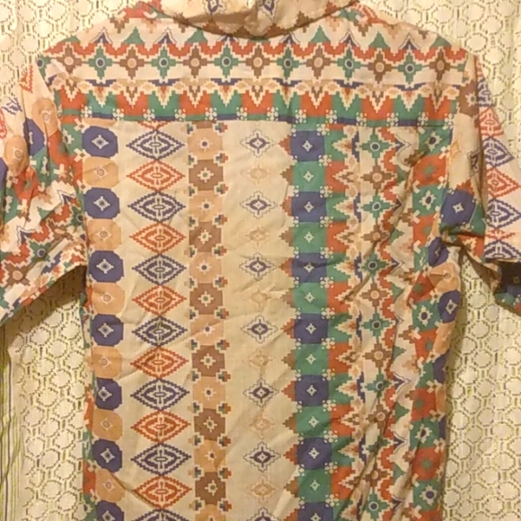 Vintage 70s Western Wear Print Short Sleeve Button Up Cotton Blend Shirt Size 15 - Picture 3 of 5